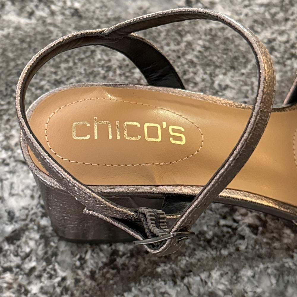 Chico’s pewter beaded strappy heel sandals size 6 old money NEW $159 - Picture 7 of 11